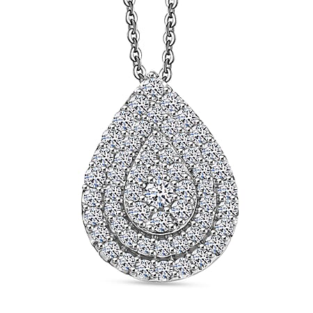LUXURIANT 1.04 Ct. Lab Grown Diamond (VS EF) Cluster Drop Pendant with Chain (Size 20) in Rhodium Overlay Sterling Silver