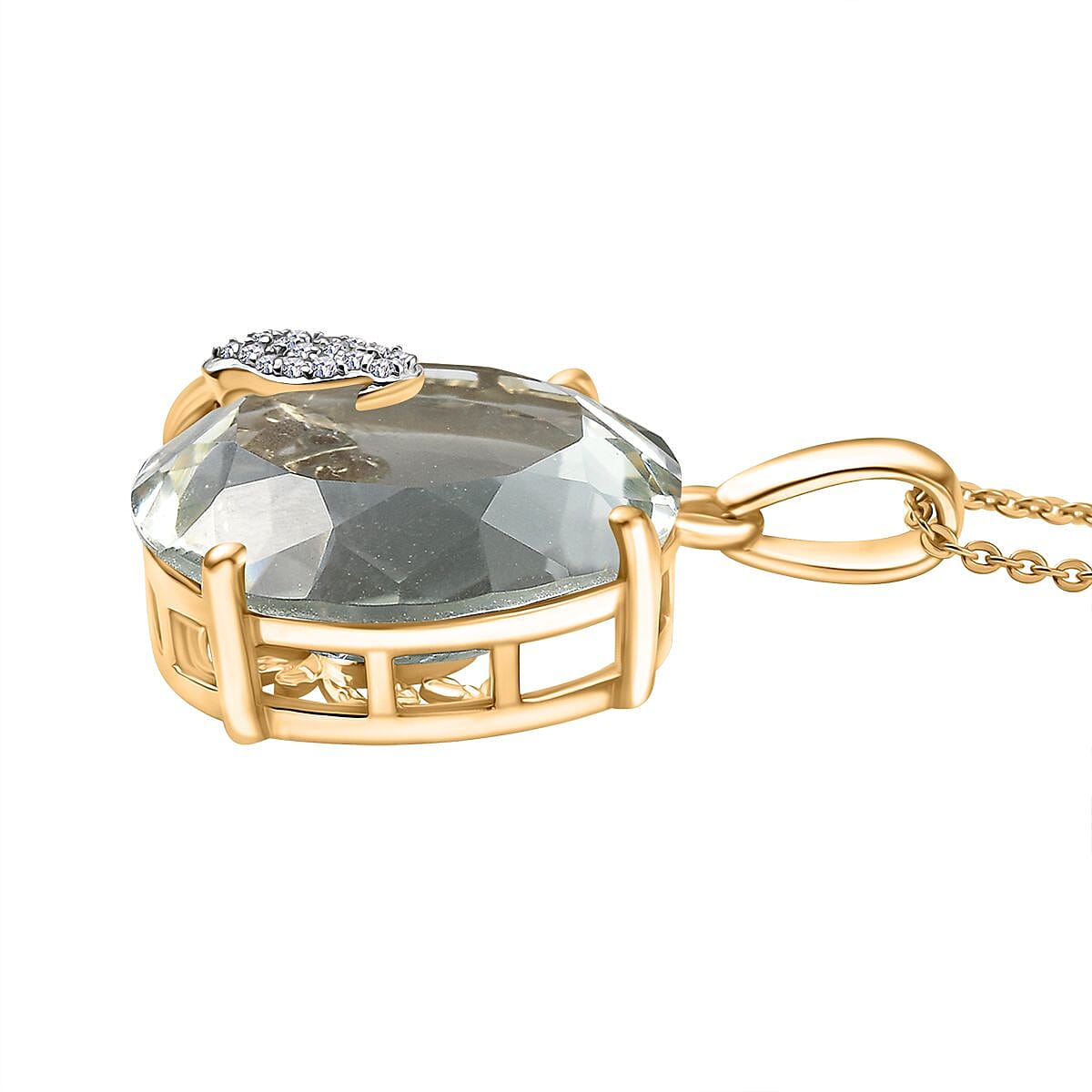 GP Italian Garden Collection - Green Amethyst, White Zircon & Kanchanaburi Blue Sapphire Pendant with Chain (Size 20) in 18K Vermeil Yellow Gold Plated Sterling Silver 15.25 Ct. GP Italian Garden Collection - Green Amethyst, White Zircon & Kanchanaburi Blue Sapphire Pendant with Chain (Size 20) in 18K Vermeil Yellow Gold Plated Sterling Silver 15.25 Ct.