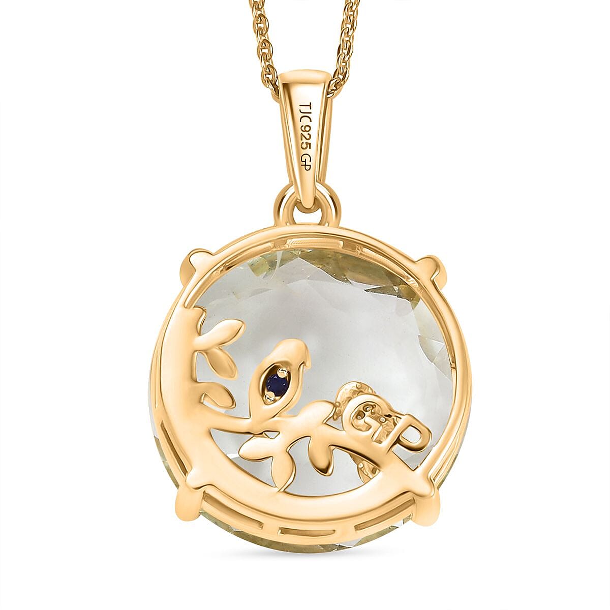 GP Italian Garden Collection - Green Amethyst, White Zircon & Kanchanaburi Blue Sapphire Pendant with Chain (Size 20) in 18K Vermeil Yellow Gold Plated Sterling Silver 15.25 Ct. GP Italian Garden Collection - Green Amethyst, White Zircon & Kanchanaburi Blue Sapphire Pendant with Chain (Size 20) in 18K Vermeil Yellow Gold Plated Sterling Silver 15.25 Ct.