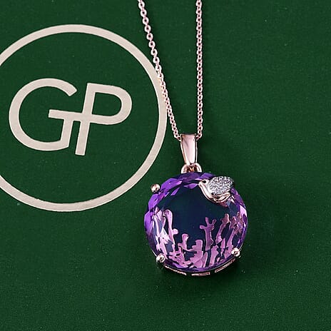 GP Italian Garden Collection - Pink Amethyst, White Zircon & Blue Sapphire Pendant with Chain (Size 20) in 18K Vermeil Rose Gold Plated Sterling Silver 16.68 Ct.