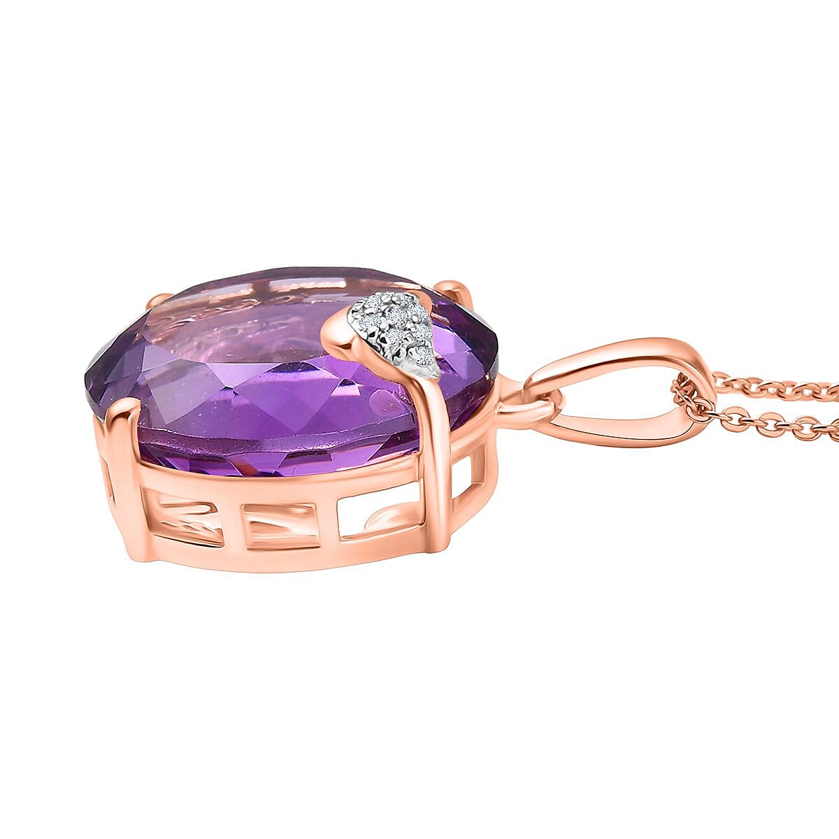 GP Italian Garden Collection - Pink Amethyst, White Zircon & Blue Sapphire Pendant with Chain (Size 20) in 18K Vermeil Rose Gold Plated Sterling Silver 16.68 Ct. GP Italian Garden Collection - Pink Amethyst, White Zircon & Blue Sapphire Pendant with Chain (Size 20) in 18K Vermeil Rose Gold Plated Sterling Silver 16.68 Ct.