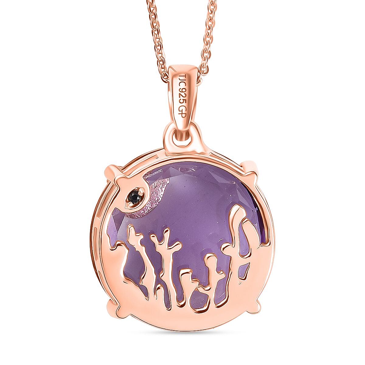 GP Italian Garden Collection - Pink Amethyst, White Zircon & Blue Sapphire Pendant with Chain (Size 20) in 18K Vermeil Rose Gold Plated Sterling Silver 16.68 Ct. GP Italian Garden Collection - Pink Amethyst, White Zircon & Blue Sapphire Pendant with Chain (Size 20) in 18K Vermeil Rose Gold Plated Sterling Silver 16.68 Ct.