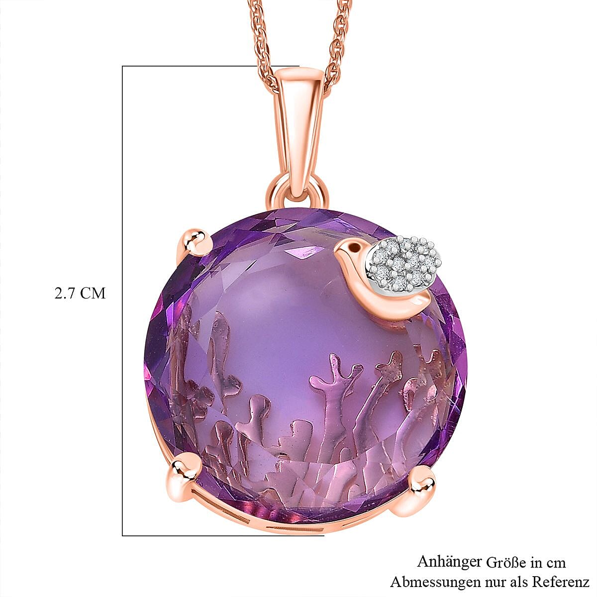 GP Italian Garden Collection - Pink Amethyst, White Zircon & Blue Sapphire Pendant with Chain (Size 20) in 18K Vermeil Rose Gold Plated Sterling Silver 16.68 Ct. GP Italian Garden Collection - Pink Amethyst, White Zircon & Blue Sapphire Pendant with Chain (Size 20) in 18K Vermeil Rose Gold Plated Sterling Silver 16.68 Ct.