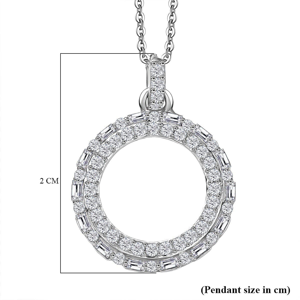 GP Circle Of life Collection - White Diamond & Kanchanaburi Blue Sapphire Circle Pendant with Chain (Size 20) in Rhodium Overlay Sterling Silver