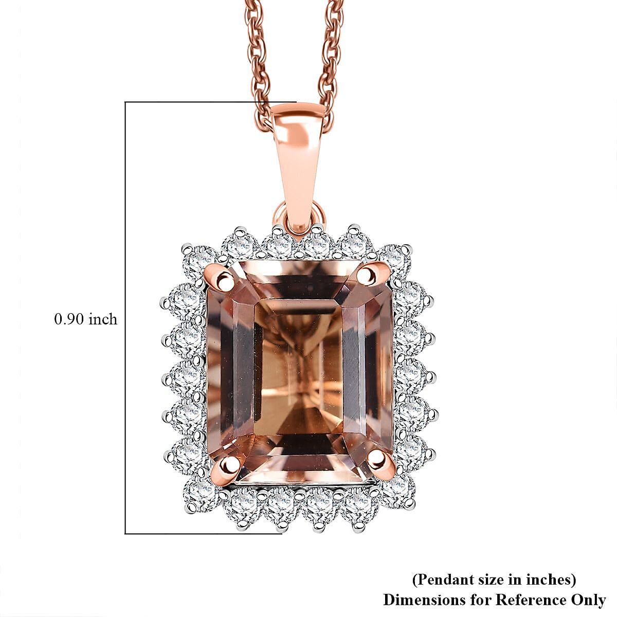 10K Rose Gold,  Morganite,  White Diamond Pendant with Chain (Size 20) 6.95ct  Gold Wt. 2.75 Gms  6.950  Ct.