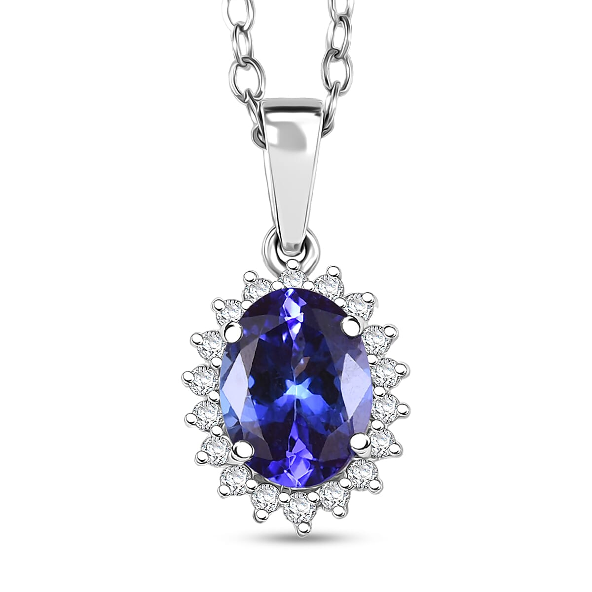 Tanzanite  950 Platinum,  White Diamond Pendant with Chain (Size 20) 0.18ct, Platinum Wt. 4.5 Gms  1.580  Ct.
