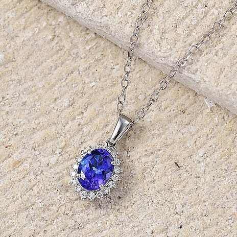Tanzanite  950 Platinum,  White Diamond Pendant with Chain (Size 20) 0.18ct, Platinum Wt. 4.5 Gms  1.580  Ct.