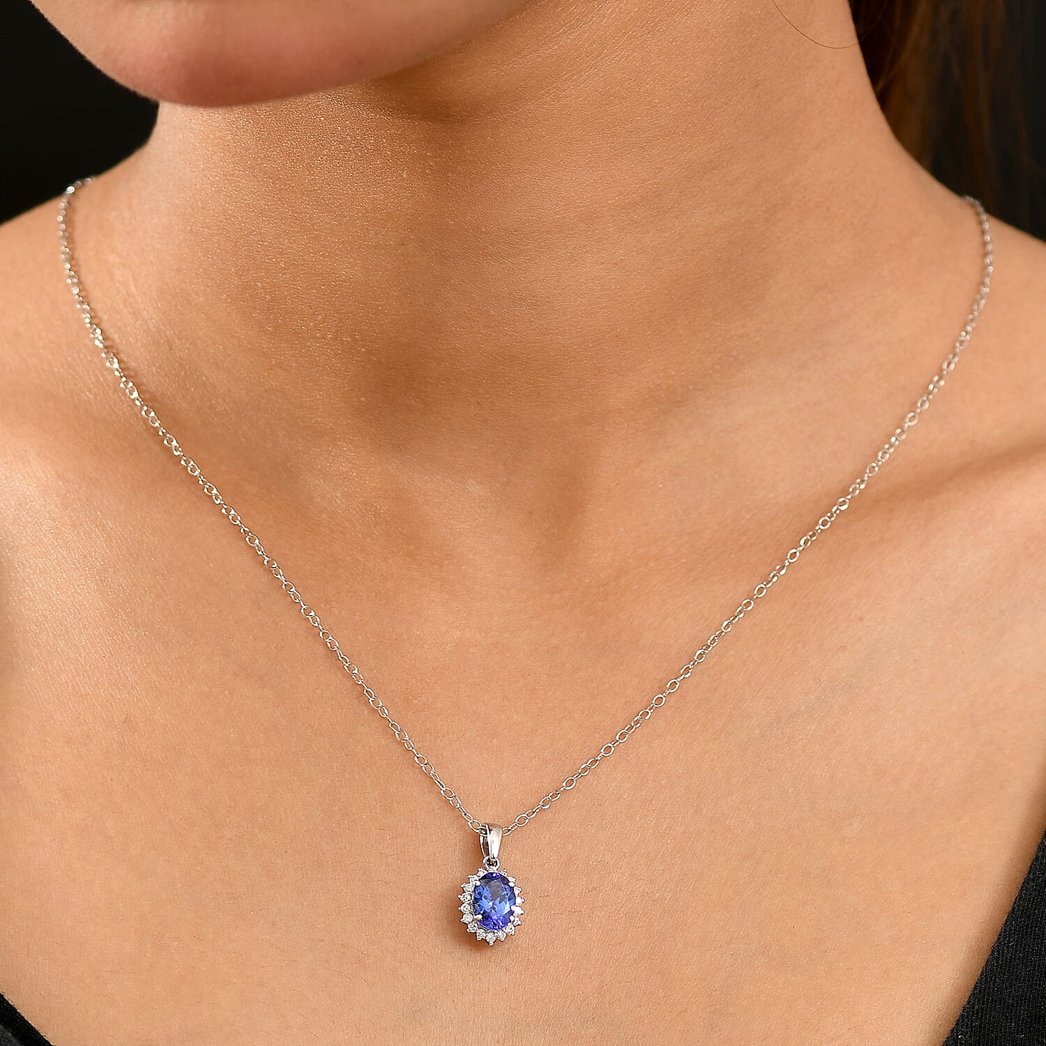 Tanzanite  950 Platinum,  White Diamond Pendant with Chain (Size 20) 0.18ct, Platinum Wt. 4.5 Gms  1.580  Ct.