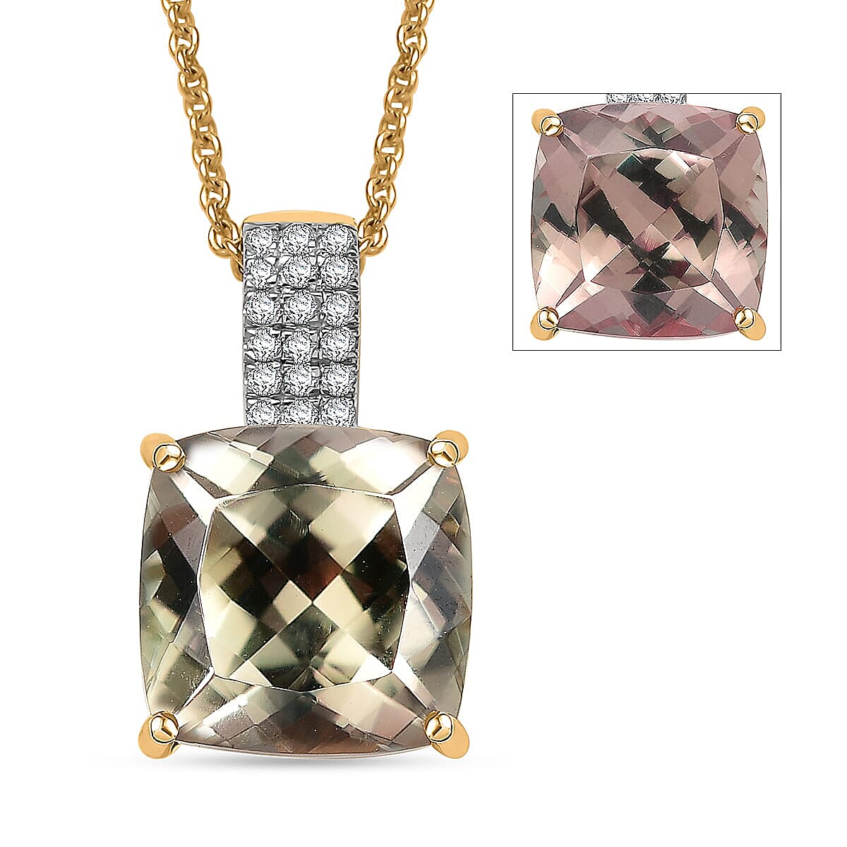 14K Yellow Gold,  Turkizite,  White Diamond Pendant with Chain (Size 20) 5.04ct  Gold Wt. 3 Gms  5.040  Ct.