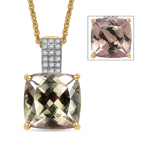 14K Yellow Gold,  Turkizite,  White Diamond Pendant with Chain (Size 20) 5.04ct  Gold Wt. 3 Gms  5.040  Ct.