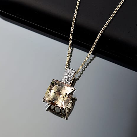 14K Yellow Gold,  Turkizite,  White Diamond Pendant with Chain (Size 20) 5.04ct  Gold Wt. 3 Gms  5.040  Ct.