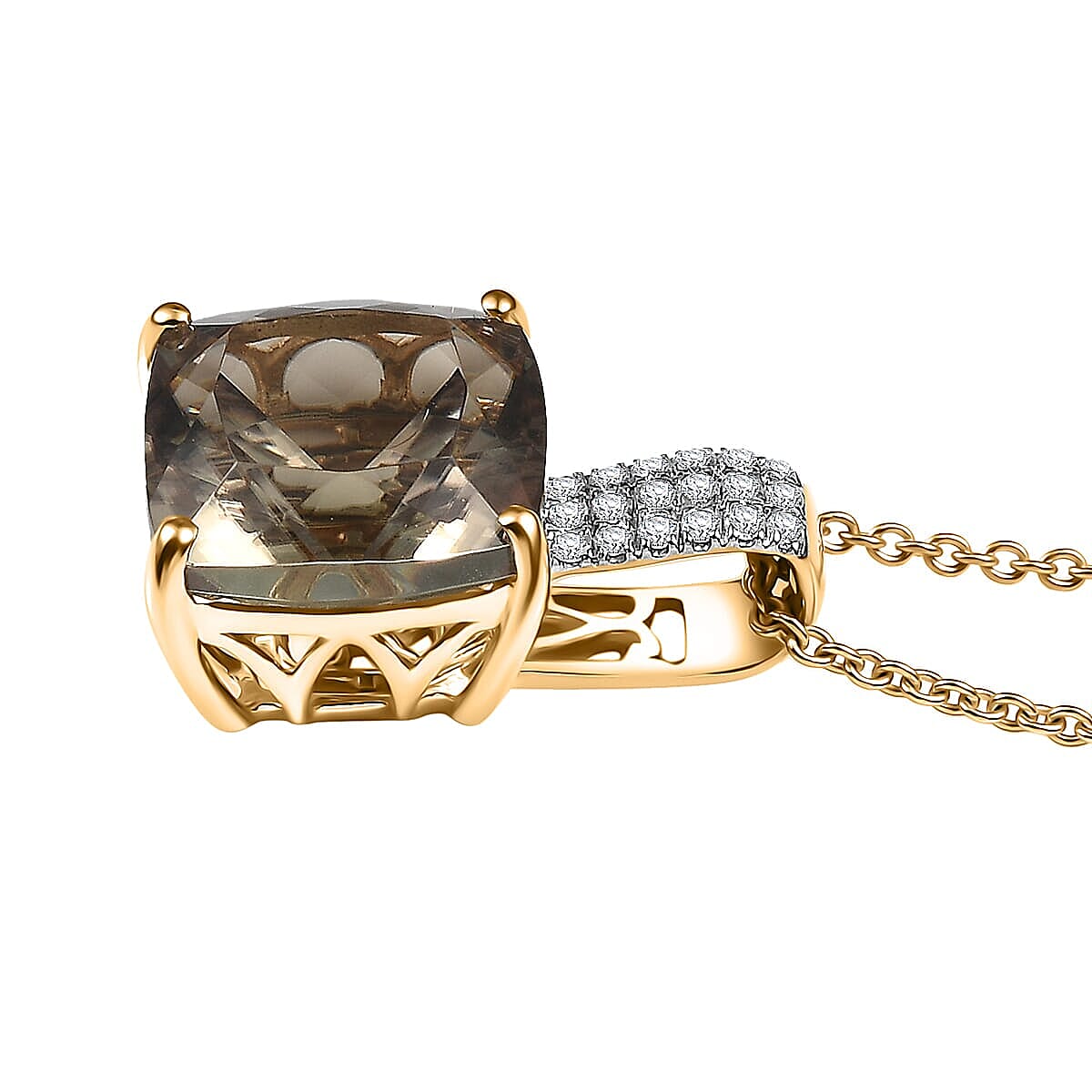 14K Yellow Gold,  Turkizite,  White Diamond Pendant with Chain (Size 20) 5.04ct  Gold Wt. 3 Gms  5.040  Ct.