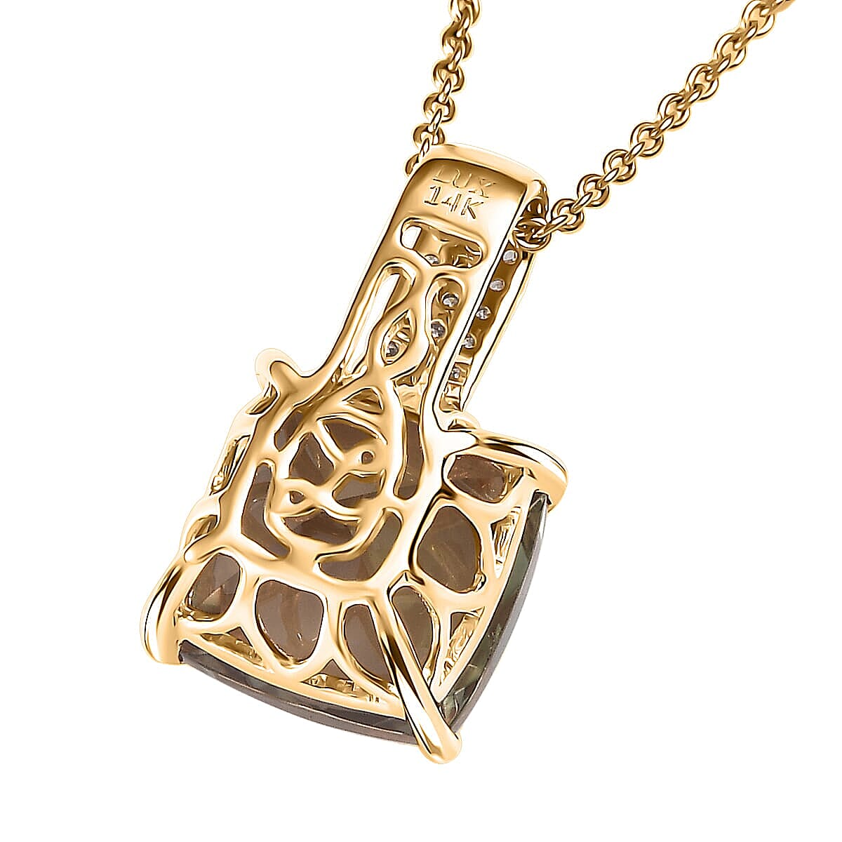 14K Yellow Gold,  Turkizite,  White Diamond Pendant with Chain (Size 20) 5.04ct  Gold Wt. 3 Gms  5.040  Ct.
