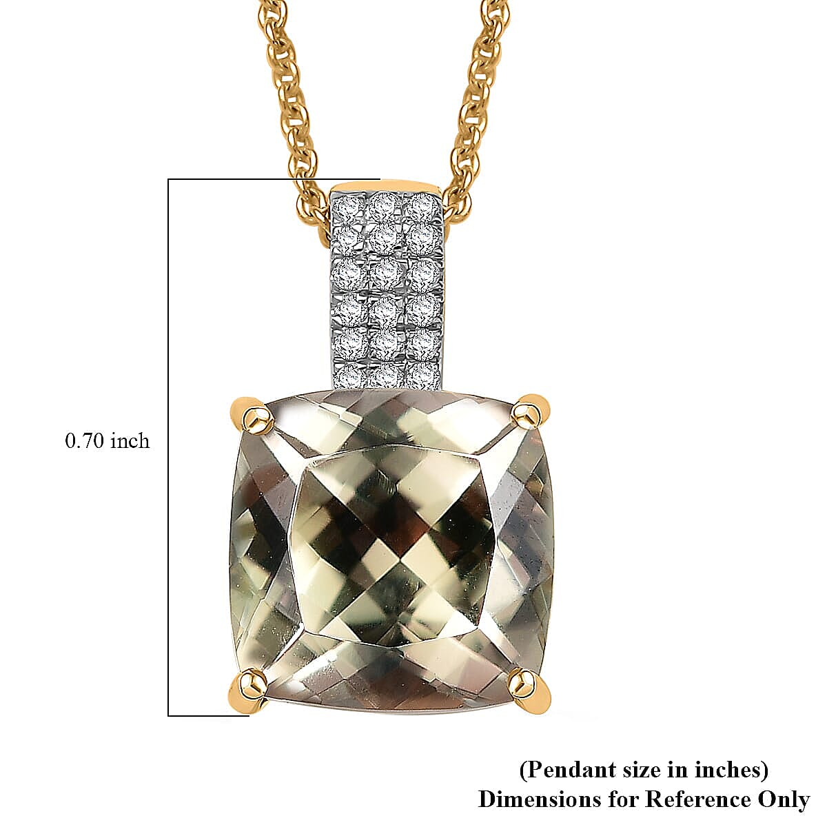 14K Yellow Gold,  Turkizite,  White Diamond Pendant with Chain (Size 20) 5.04ct  Gold Wt. 3 Gms  5.040  Ct.