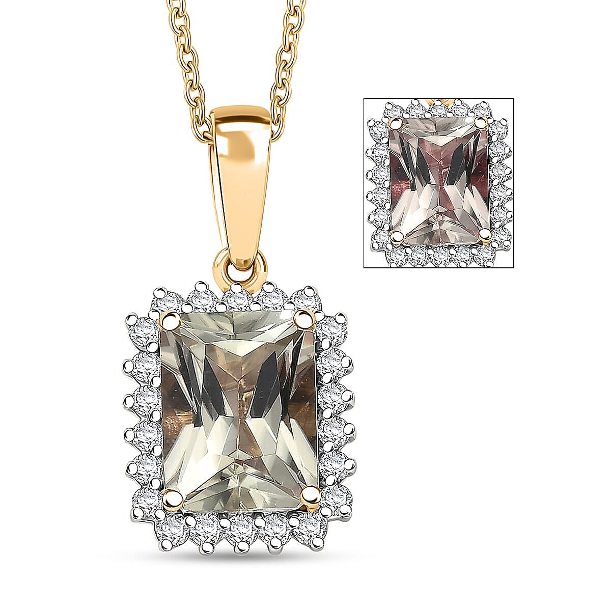 14K Yellow Gold,  Turkizite,  White Diamond Pendant with Chain (Size 20) 3.00ct  Gold Wt. 3 Gms  3.000  Ct.