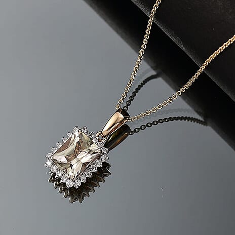 14K Yellow Gold,  Turkizite,  White Diamond Pendant with Chain (Size 20) 3.00ct  Gold Wt. 3 Gms  3.000  Ct.