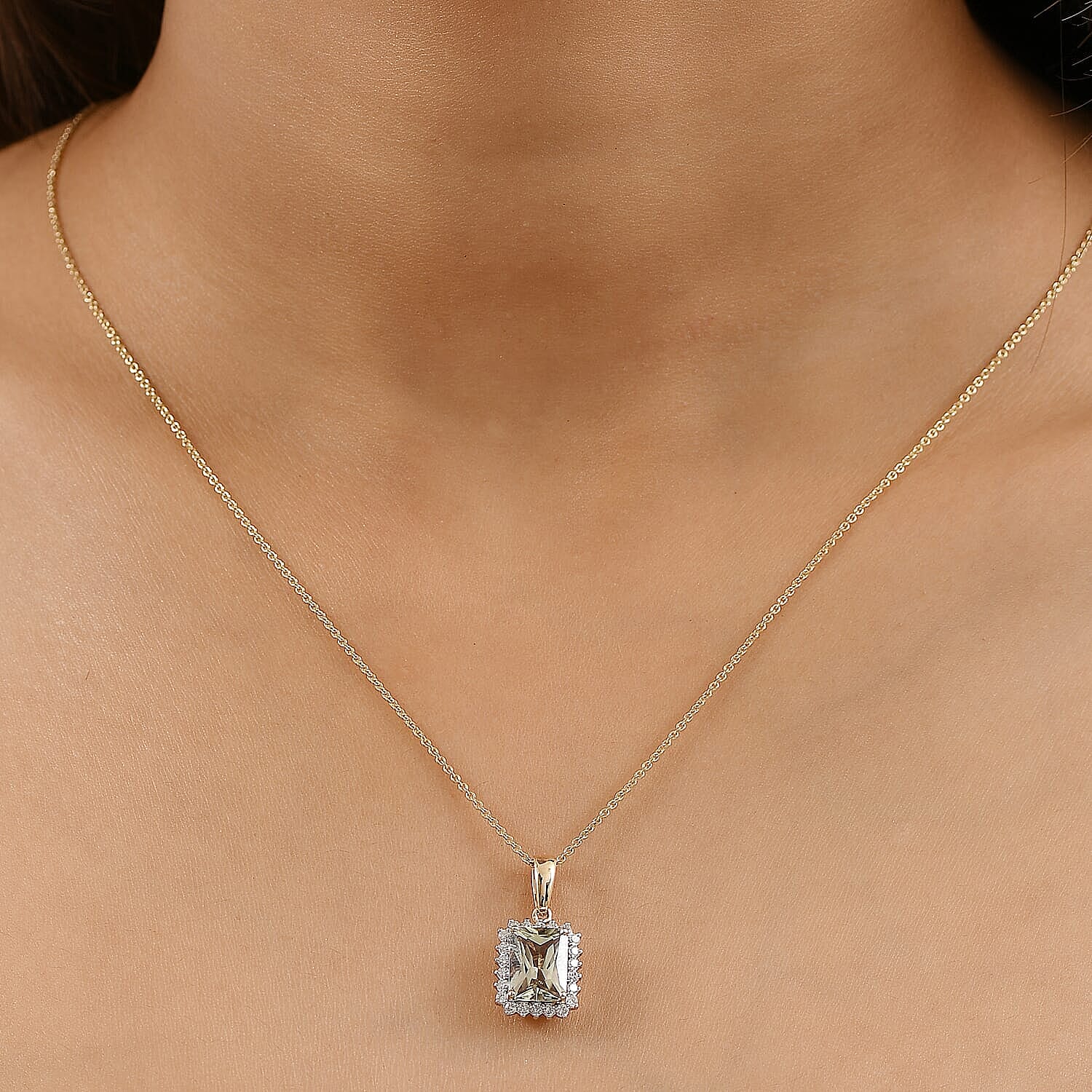 14K Yellow Gold,  Turkizite,  White Diamond Pendant with Chain (Size 20) 3.00ct  Gold Wt. 3 Gms  3.000  Ct.
