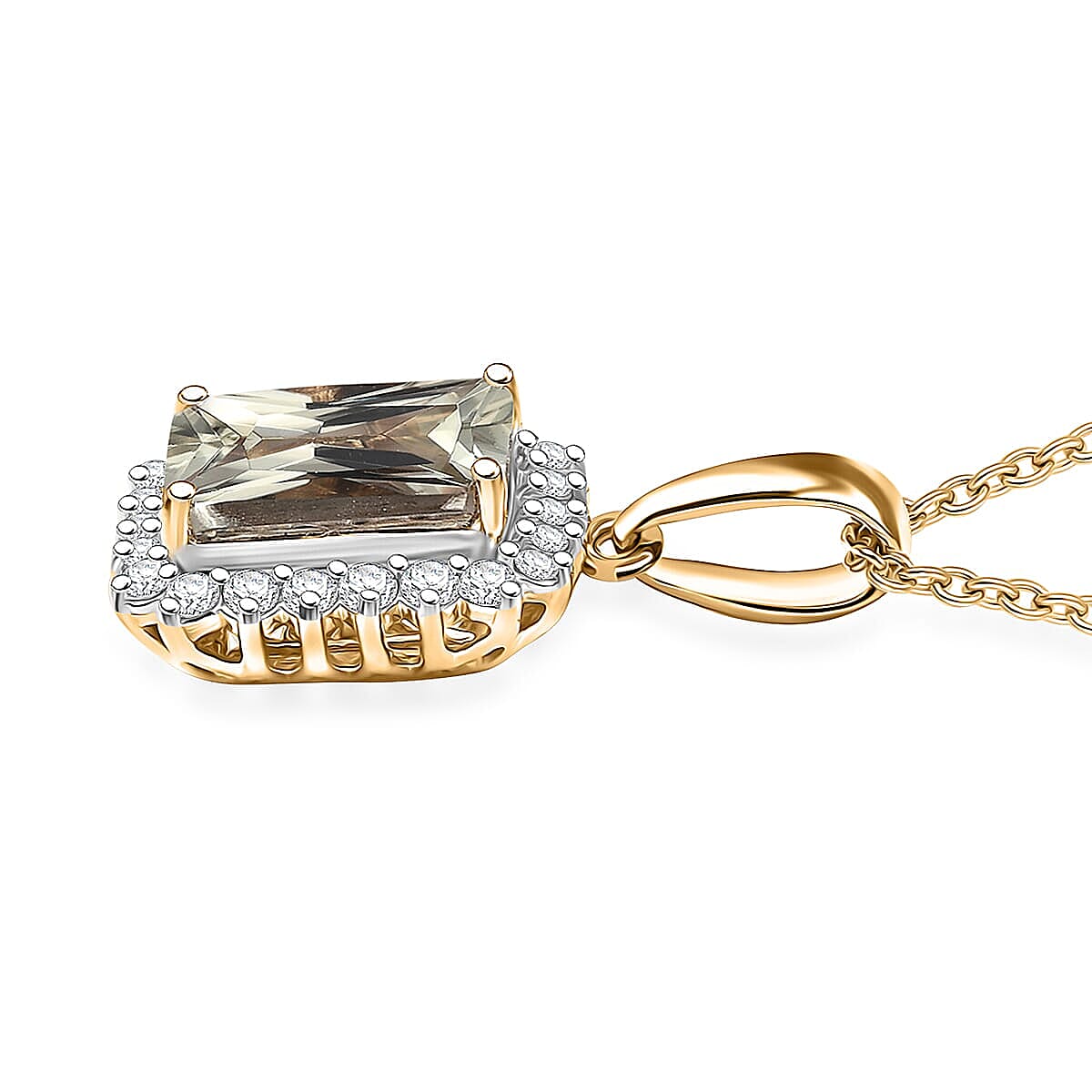 14K Yellow Gold,  Turkizite,  White Diamond Pendant with Chain (Size 20) 3.00ct  Gold Wt. 3 Gms  3.000  Ct.