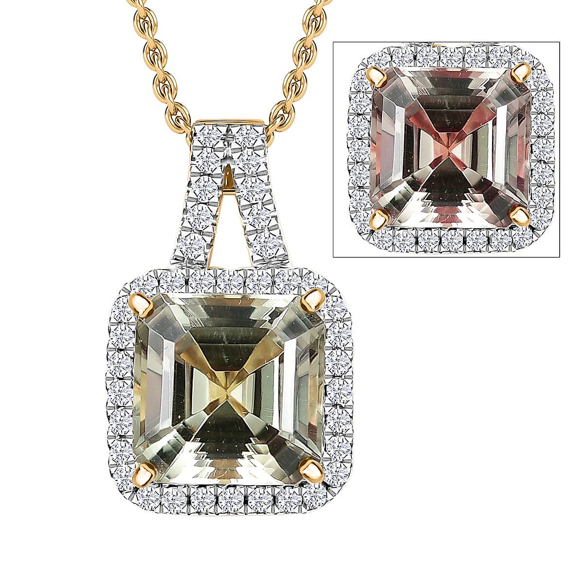14K Yellow Gold,  Turkizite,  White Diamond Pendant with Chain (Size 20) 3.78ct  Gold Wt. 4 Gms  3.780  Ct.
