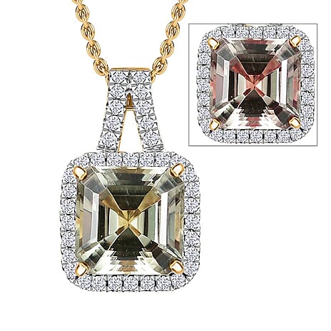 14K Yellow Gold,  Turkizite,  White Diamond Pendant with Chain (Size 20) 3.78ct  Gold Wt. 4 Gms  3.780  Ct.