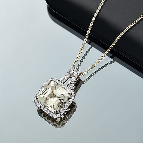 14K Yellow Gold,  Turkizite,  White Diamond Pendant with Chain (Size 20) 3.78ct  Gold Wt. 4 Gms  3.780  Ct.