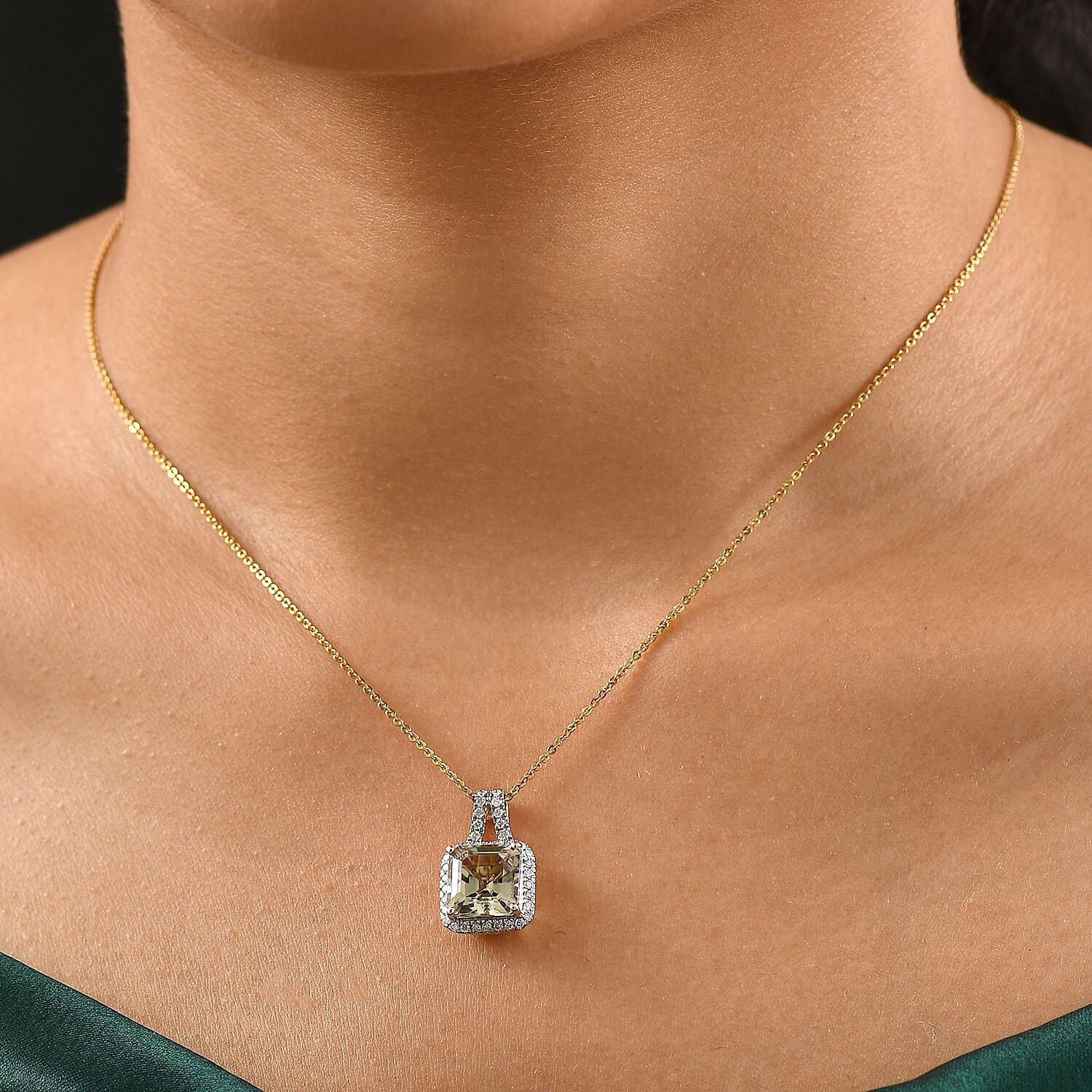 14K Yellow Gold,  Turkizite,  White Diamond Pendant with Chain (Size 20) 3.78ct  Gold Wt. 4 Gms  3.780  Ct.
