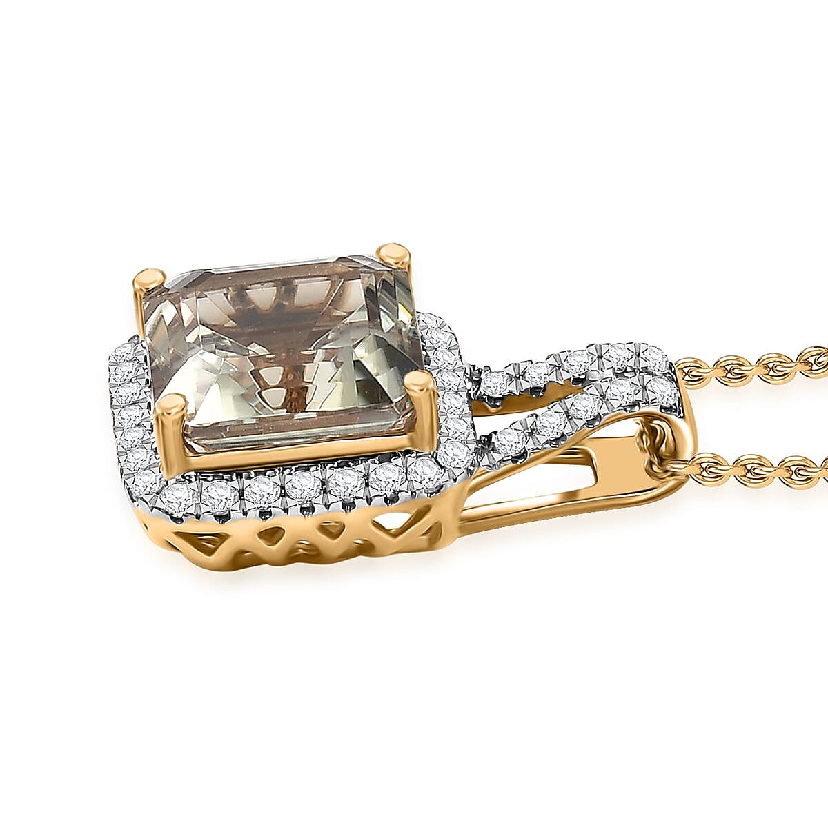 14K Yellow Gold,  Turkizite,  White Diamond Pendant with Chain (Size 20) 3.78ct  Gold Wt. 4 Gms  3.780  Ct.