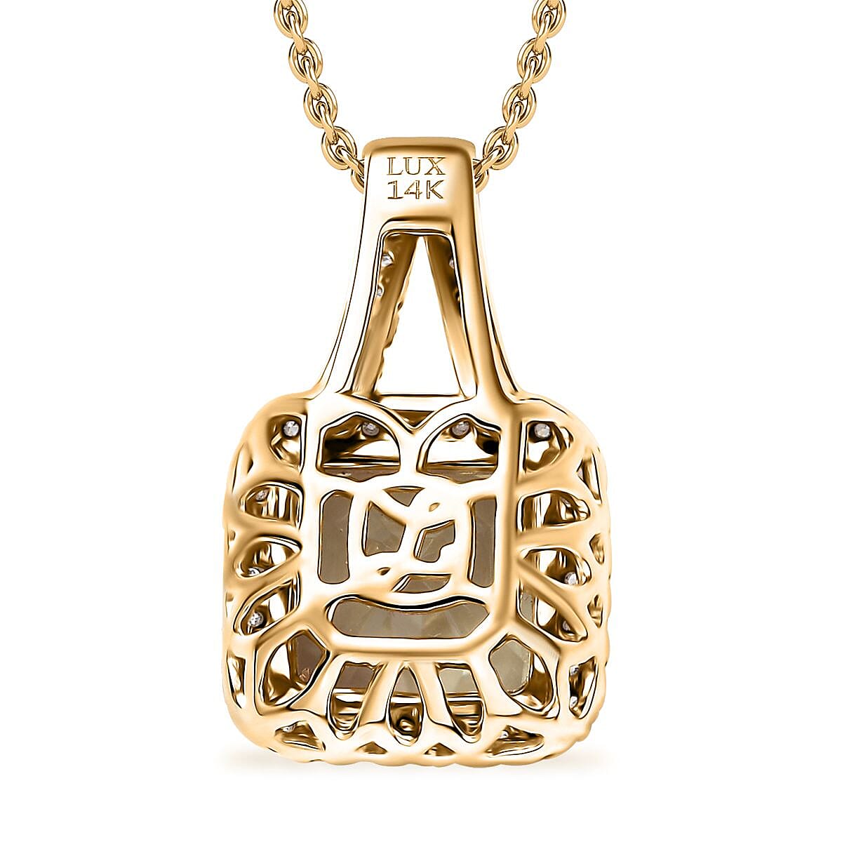 14K Yellow Gold,  Turkizite,  White Diamond Pendant with Chain (Size 20) 3.78ct  Gold Wt. 4 Gms  3.780  Ct.