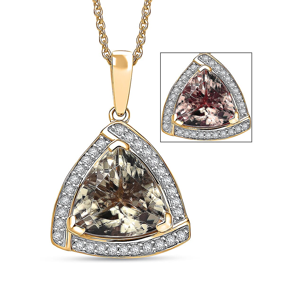 14K Yellow Gold,  Turkizite,  White Diamond Pendant with Chain (Size 20) 3.65ct  Gold Wt. 2.5 Gms  3.650  Ct.