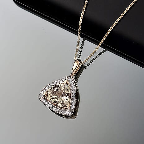 14K Yellow Gold,  Turkizite,  White Diamond Pendant with Chain (Size 20) 3.65ct  Gold Wt. 2.5 Gms  3.650  Ct.
