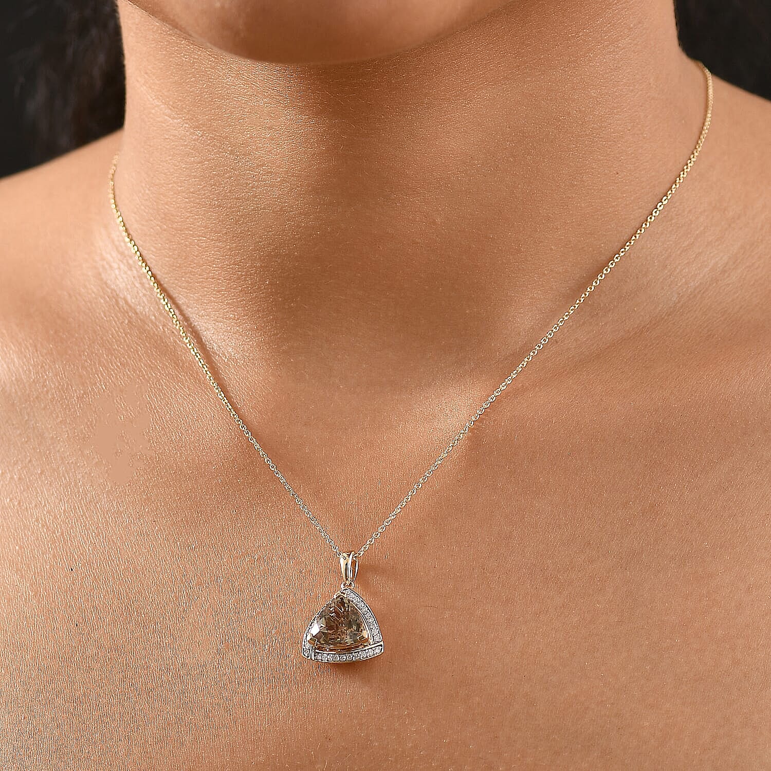 14K Yellow Gold,  Turkizite,  White Diamond Pendant with Chain (Size 20) 3.65ct  Gold Wt. 2.5 Gms  3.650  Ct.