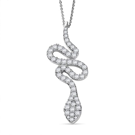 White Zircon Pendant with Chain (Size 20) in Rhodium Overlay Sterling Silver 1.15 Ct