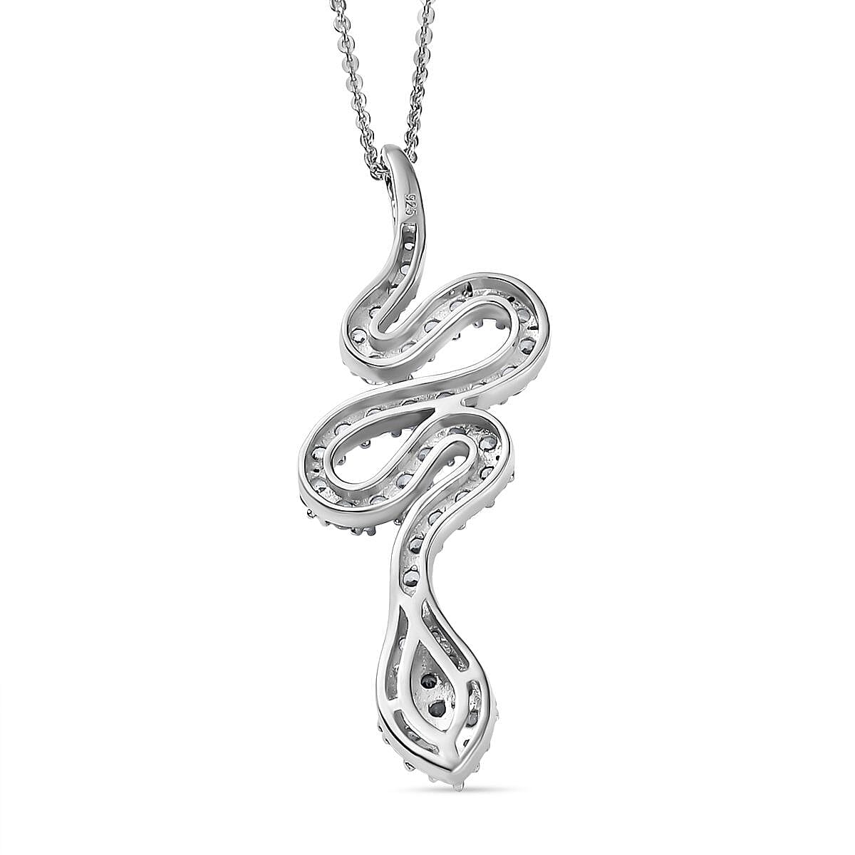 White Zircon Pendant with Chain (Size 20) in Rhodium Overlay Sterling Silver 1.15 Ct
