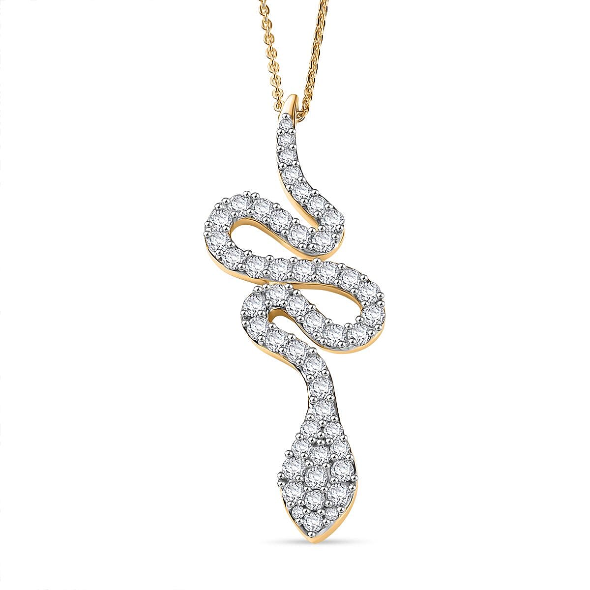 White Zircon Pendant with Chain (Size 20) in 18K Vermeil Yellow Gold Plated Sterling Silver 1.15 Ct.