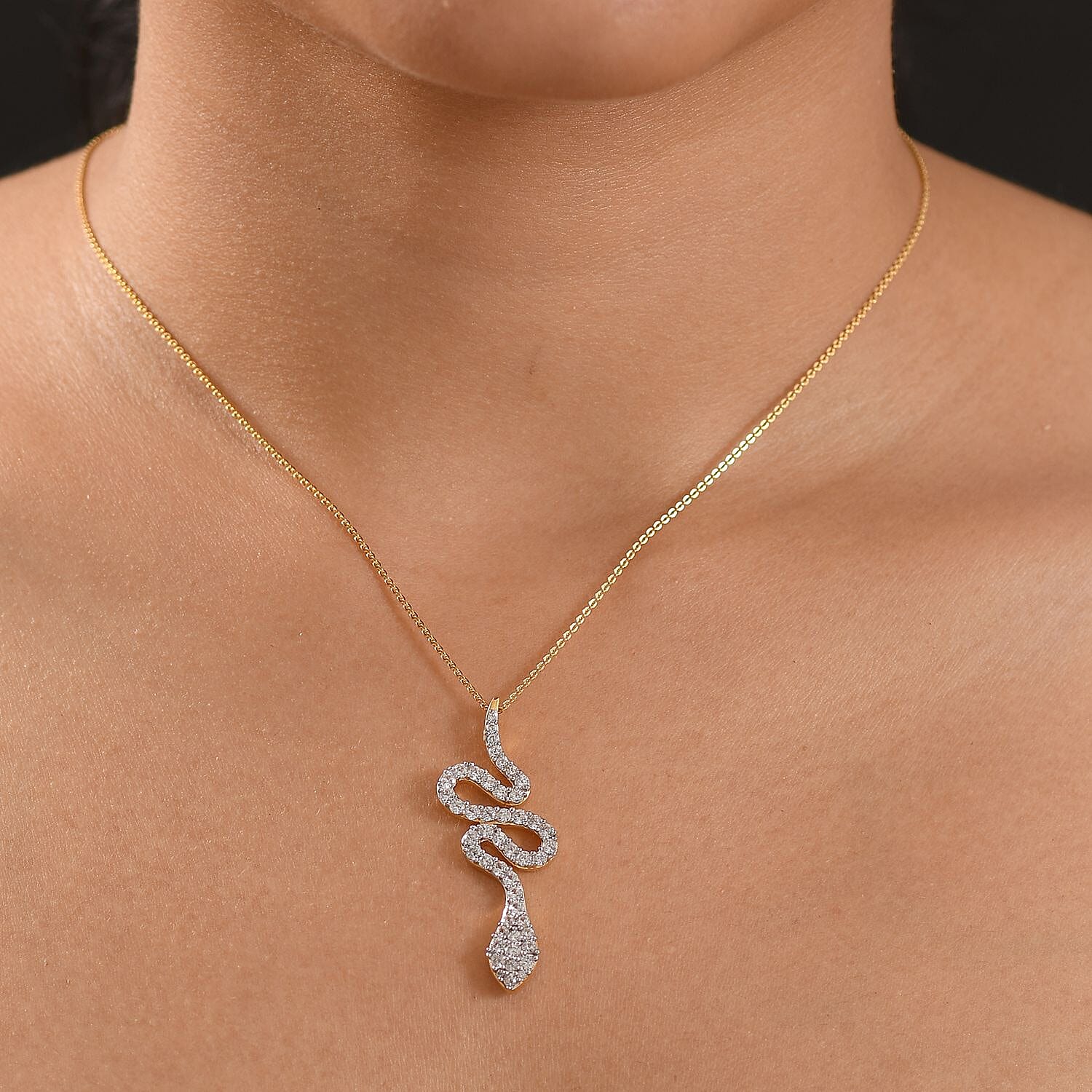 White Zircon Pendant with Chain (Size 20) in 18K Vermeil Yellow Gold Plated Sterling Silver 1.15 Ct.