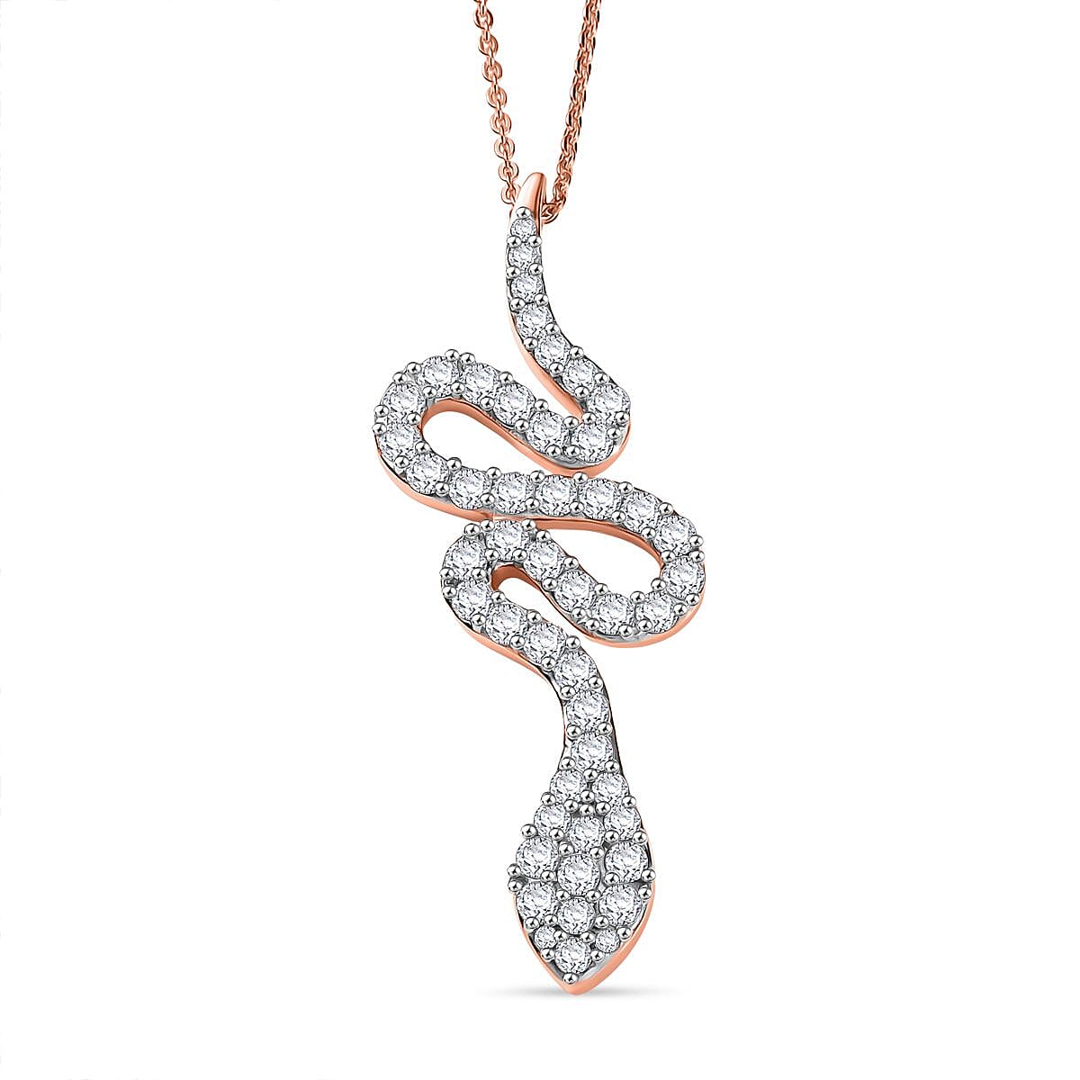White Zircon Pendant with Chain (Size 20) in 18K Vermeil Rose Gold Plated Sterling Silver 1.15 Ct.