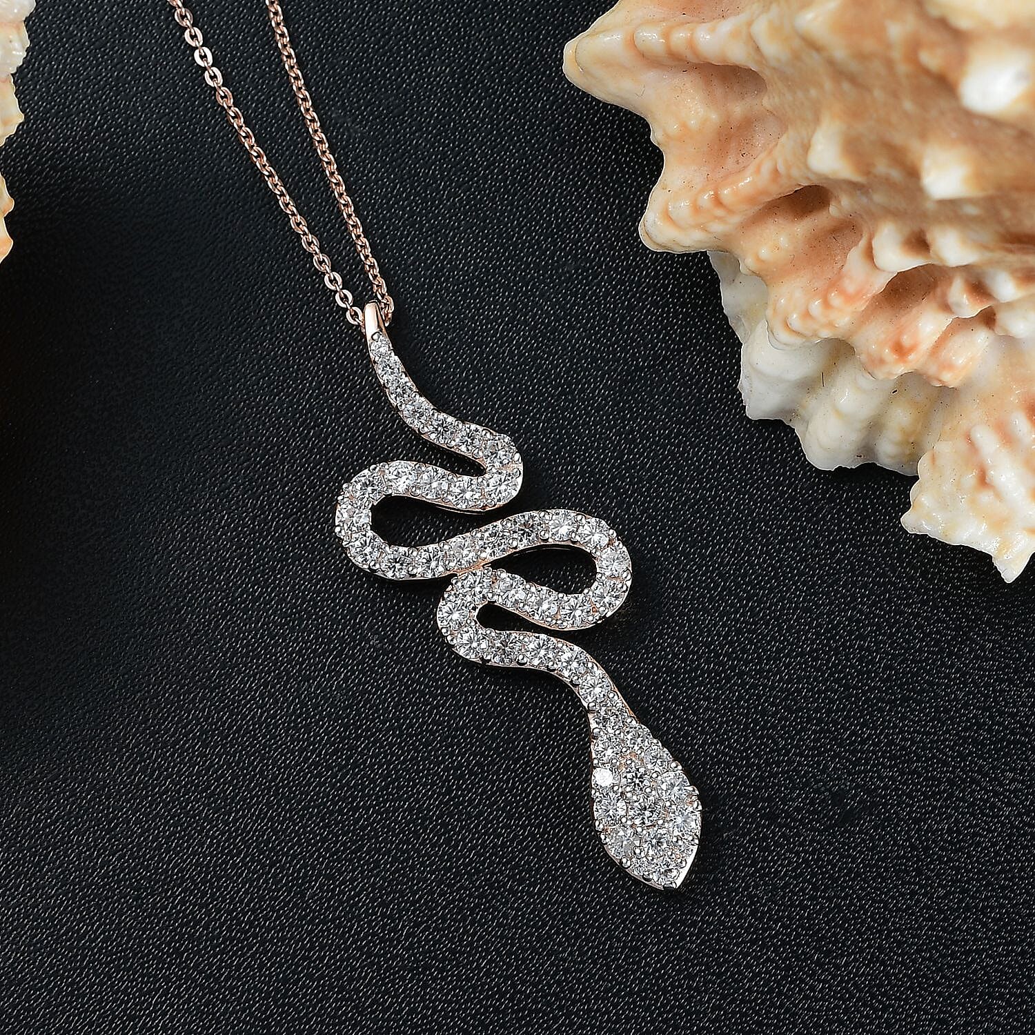 White Zircon Pendant with Chain (Size 20) in 18K Vermeil Rose Gold Plated Sterling Silver 1.15 Ct.