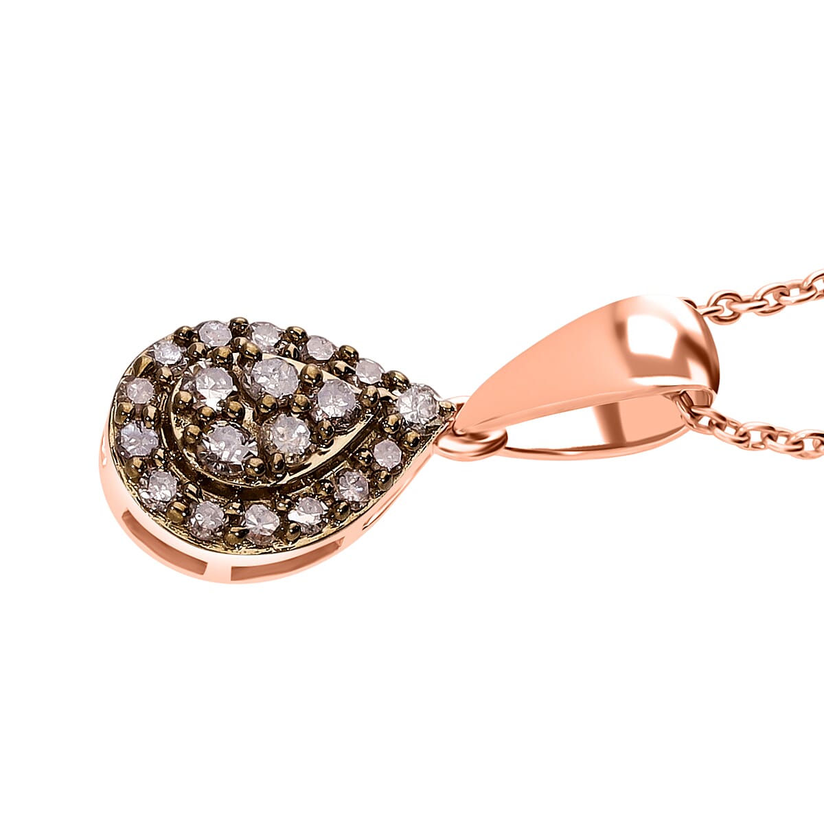 Champagne Diamond Pendant with Chain (Size 18-20) with Spring Ring Clasp in Vermeil Rose Gold Plated Sterling Silver