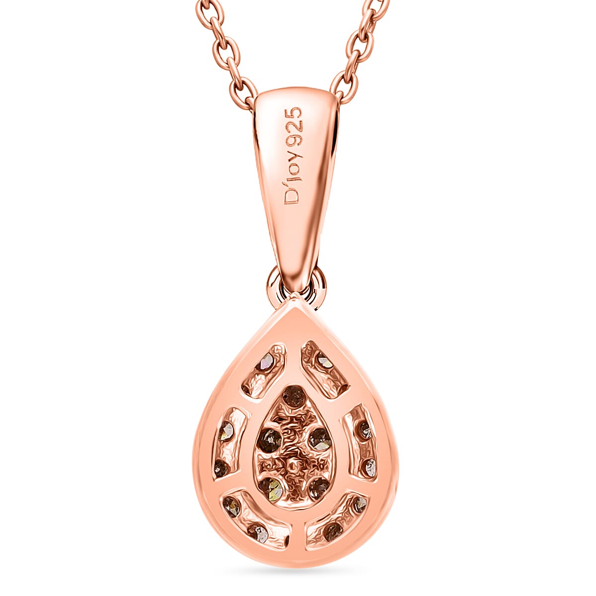 Champagne Diamond Pendant with Chain (Size 18-20) with Spring Ring Clasp in Vermeil Rose Gold Plated Sterling Silver