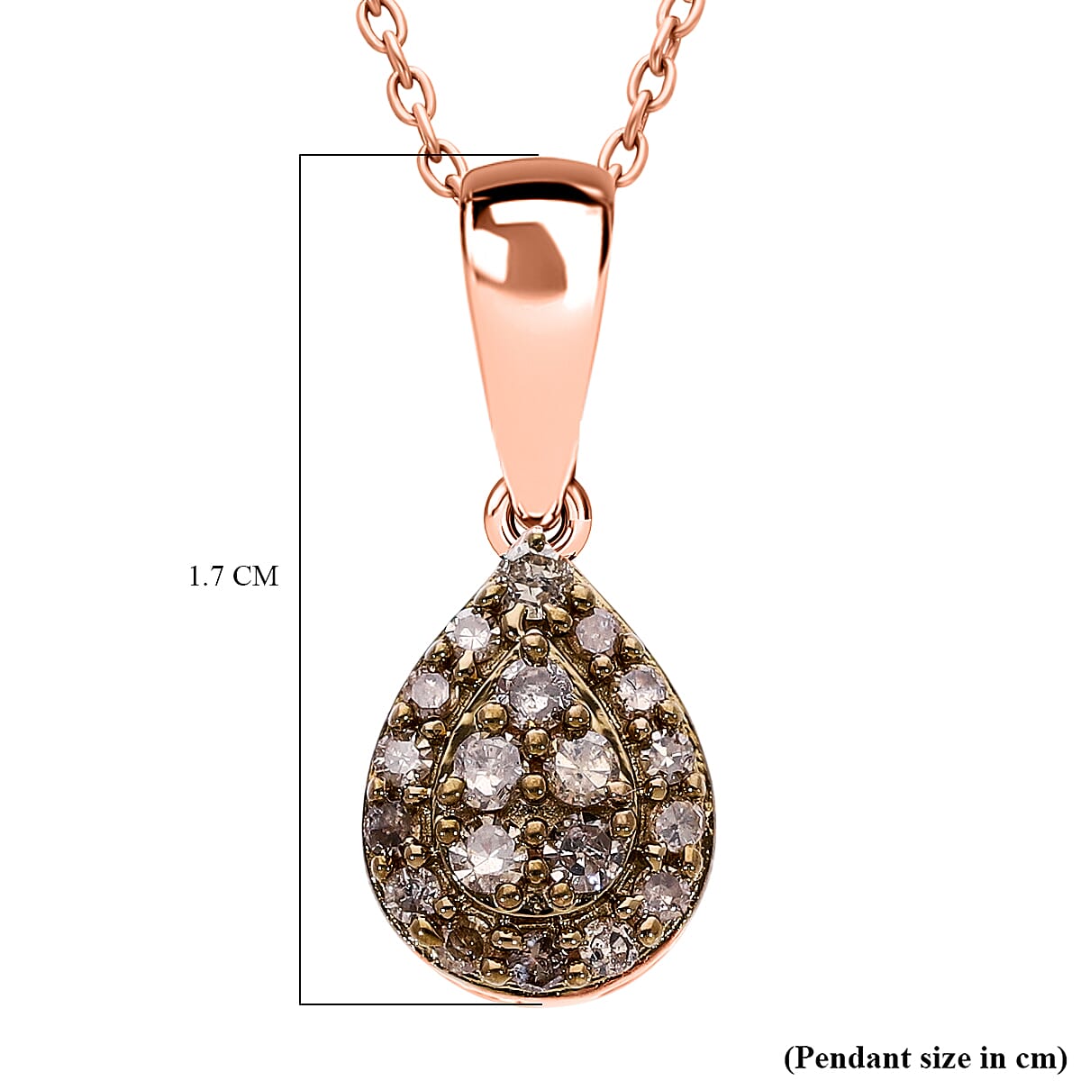 Champagne Diamond Pendant with Chain (Size 18-20) with Spring Ring Clasp in Vermeil Rose Gold Plated Sterling Silver
