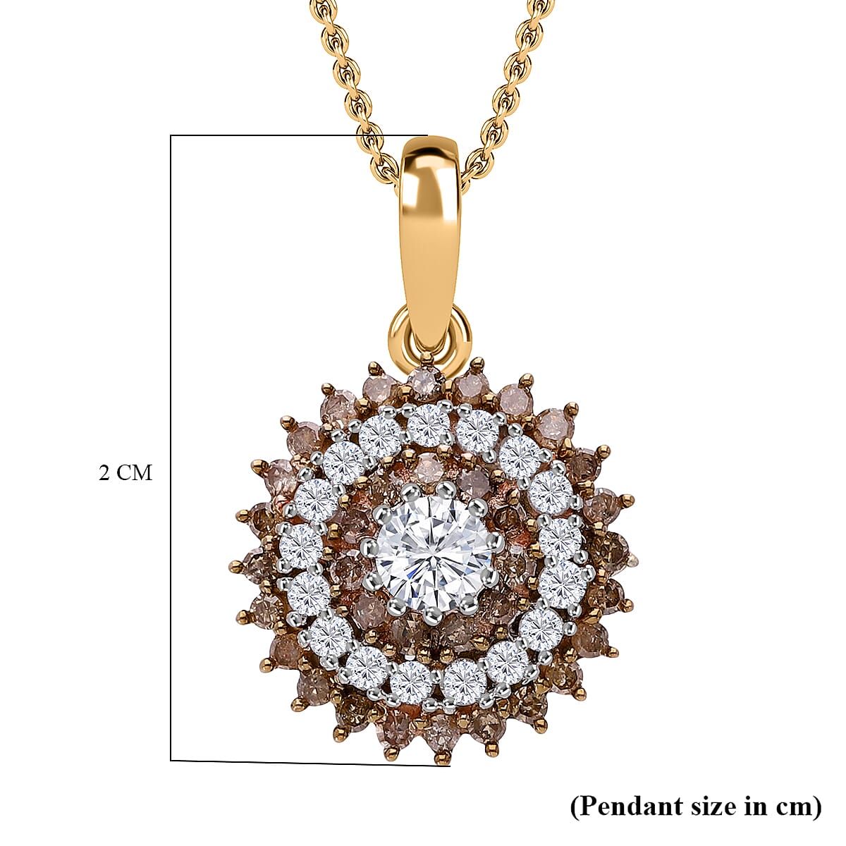 White Diamond & Champagne Diamond Pendant with Chain (Size 18-20) with Spring Ring Clasp in Vermeil Yellow Gold Plated Sterling Silver 1.00 Ct. White Diamond & Champagne Diamond Pendant with Chain (Size 18-20) with Spring Ring Clasp in Vermeil Yellow Gold Plated Sterling Silver 1.00 Ct.