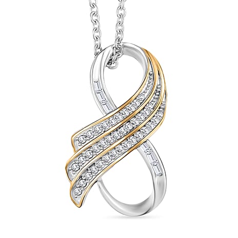 GP Angel Wing Collection - White Diamond & Blue Sapphire Pendant with Chain (Size 20) in 18K Vermeil Yellow Gold Plated & Rhodium Overlay Sterling Silver
