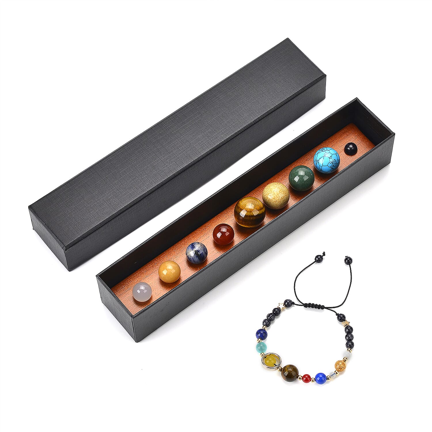 Close Out Deal - 2 Piece Set - Nine Planets Multi Colour Gemstones Accessories & Bracelet (Size 6.5 - 9.5 Adjustable) 395.00 Ct.