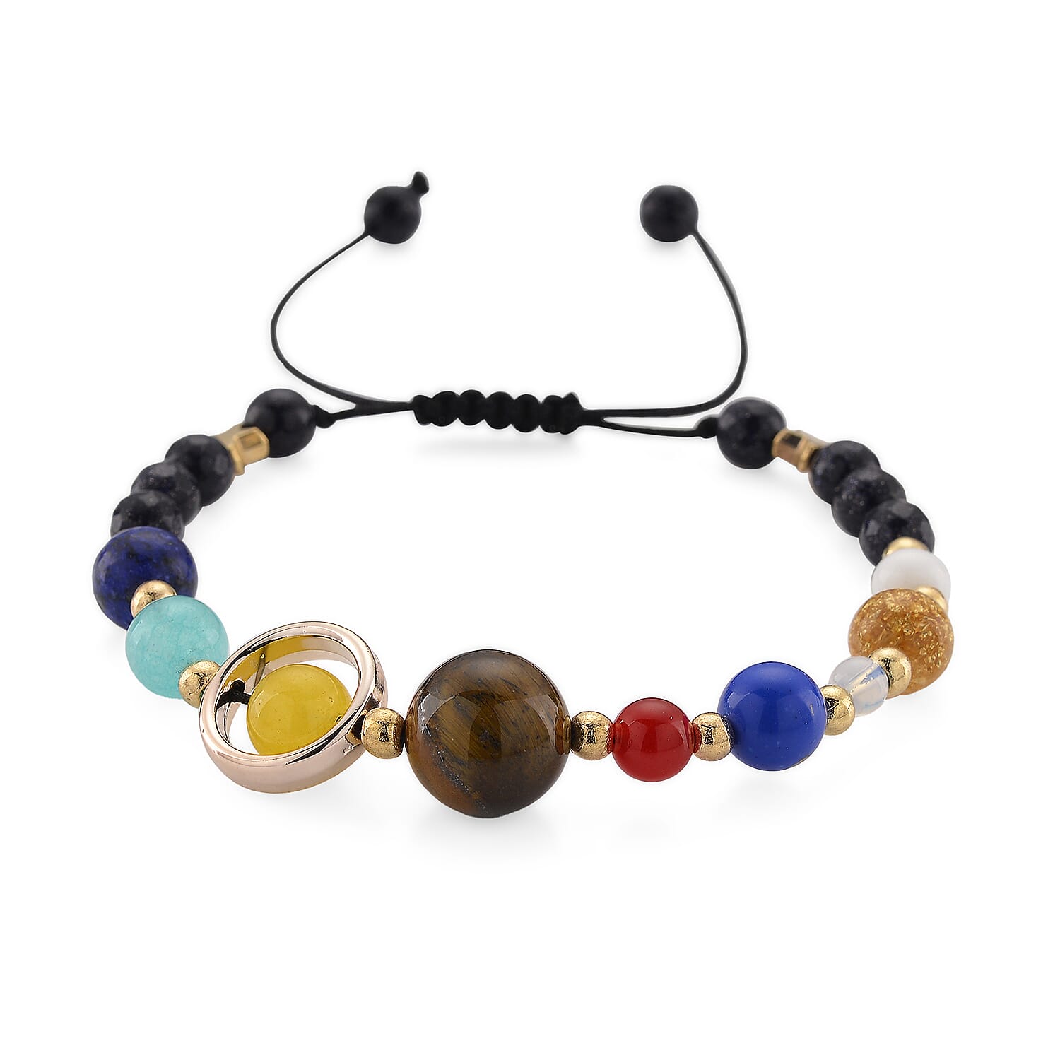 Close Out Deal - 2 Piece Set - Nine Planets Multi Colour Gemstones Accessories & Bracelet (Size 6.5 - 9.5 Adjustable) 395.00 Ct.