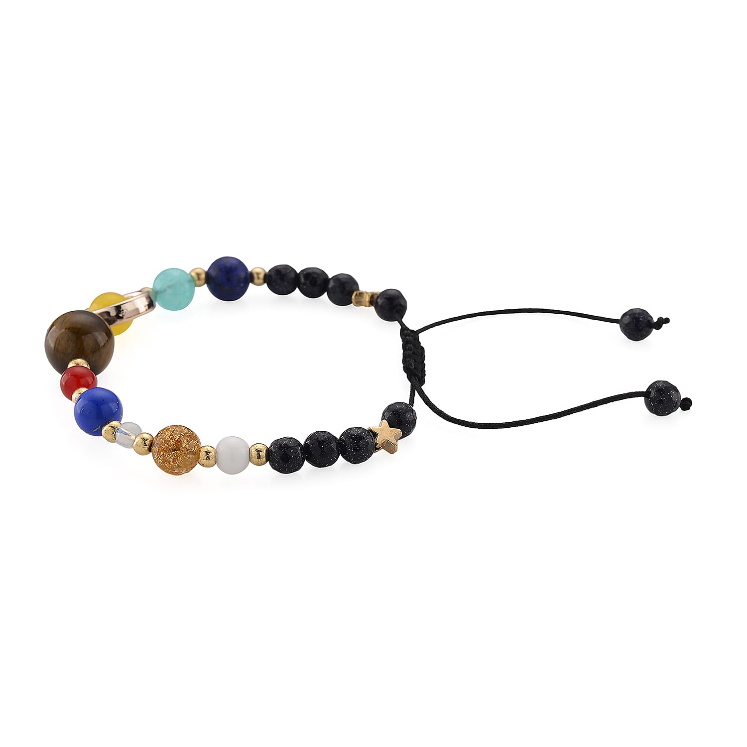 Close Out Deal - 2 Piece Set - Nine Planets Multi Colour Gemstones Accessories & Bracelet (Size 6.5 - 9.5 Adjustable) 395.00 Ct.