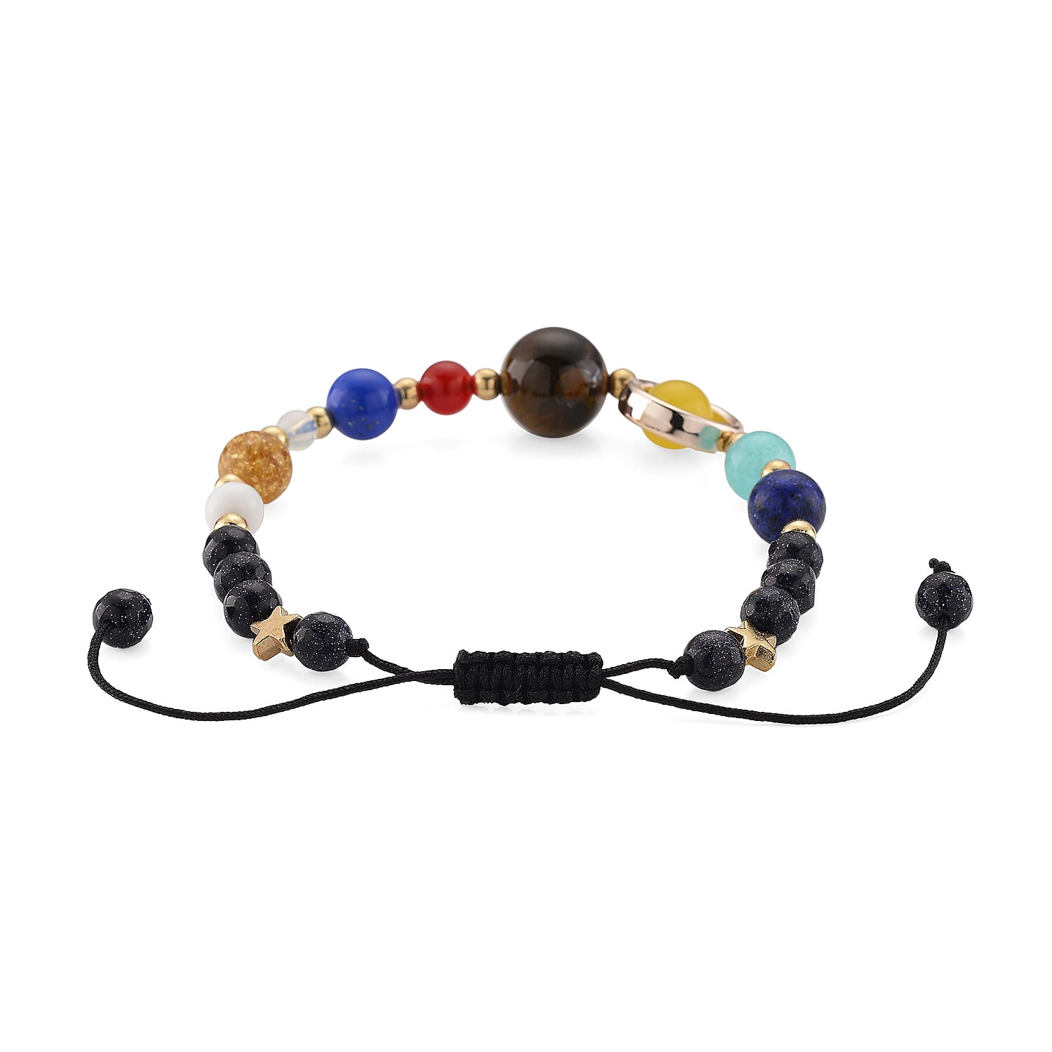 Close Out Deal - 2 Piece Set - Nine Planets Multi Colour Gemstones Accessories & Bracelet (Size 6.5 - 9.5 Adjustable) 395.00 Ct.