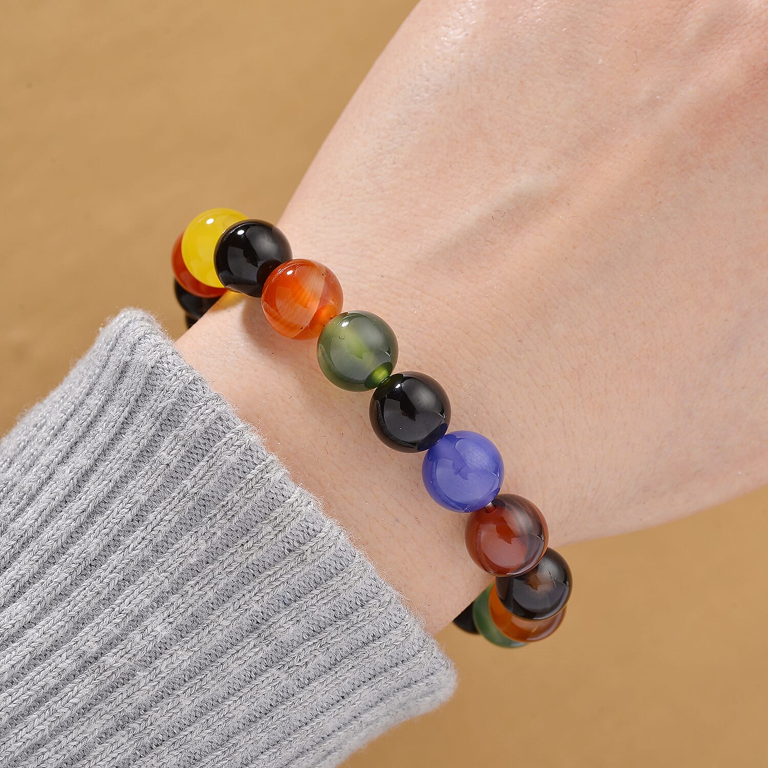 One Time Deal- 2 Piece Set - Multi Gemstones Multi Colour Agate Accessories & Multi Stone Bracelet (Size 7.5 Strechable) 1740.00 Ct.