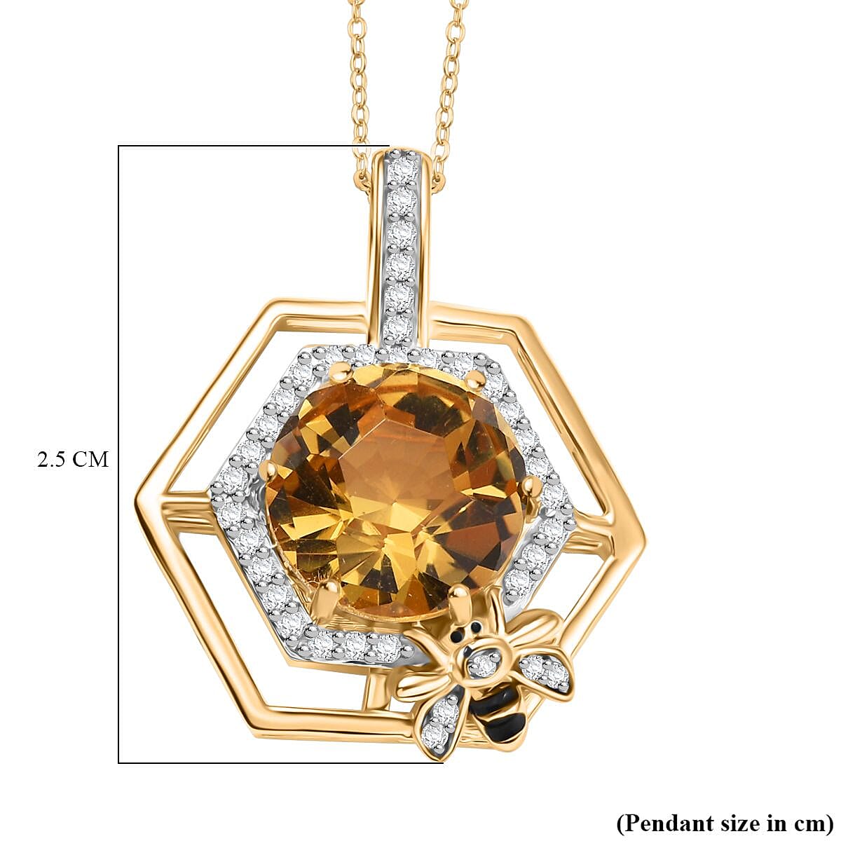GP Honey Comb Collection - Honeycomb Cut Citrine, White Zircon & Blue Sapphire Pendant with Chain (Size 20) in 18K Vermeil Yellow Gold Plated Sterling Silver 4.41 Ct, Silver Wt. 4.91 Gms. GP Honey Comb Collection - Honeycomb Cut Citrine, White Zircon & Blue Sapphire Pendant with Chain (Size 20) in 18K Vermeil Yellow Gold Plated Sterling Silver 4.41 Ct, Silver Wt. 4.91 Gms.