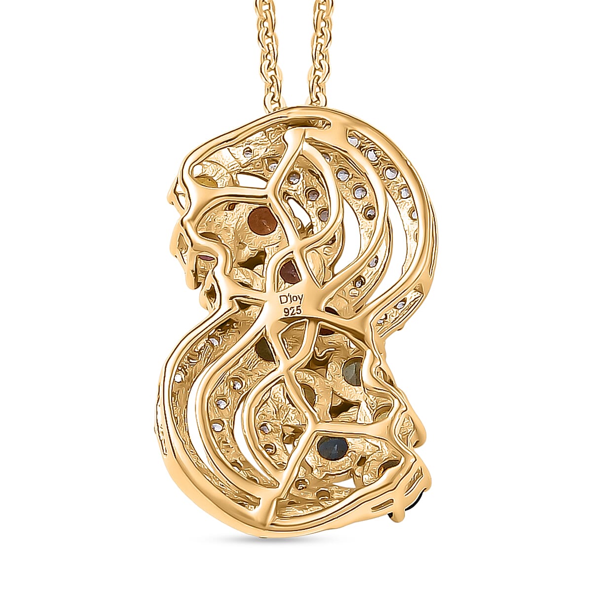 Multi Sapphire,  White Zircon Pendant with Chain (Size 20) in Rhodium Overlay Sterling Silver 1.00 ct  2.200  Ct.