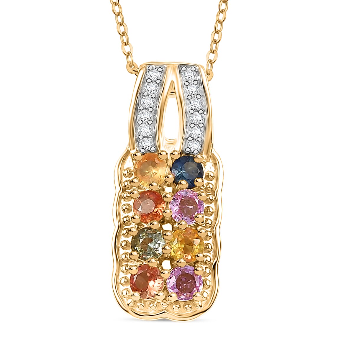 Multi Sapphire,  White Zircon Pendant with Chain (Size 20) in 18K YG Vermeil Sterling Silver 0.10 ct  0.900  Ct.